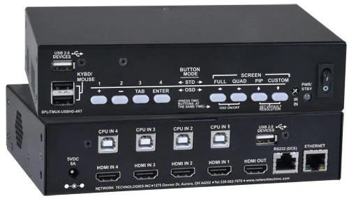 HDMI квадро-мультивьюер со встроенным KVM, 1U для стоек