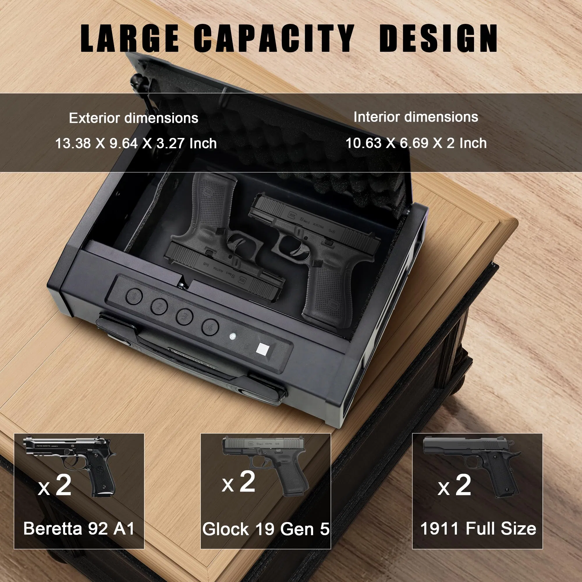 Portable Small Treadlock Digital Gun Pistol Handgun Firearm Fingerprint Biometric Safe Box Hidden Security Box