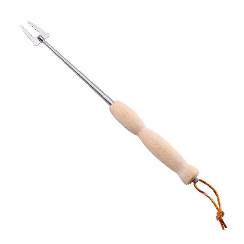 Campfire Accessories Wood Handle Retracting Smores Hot Dog Sausage Marshmallow Roasting Sticks for Fire Pit