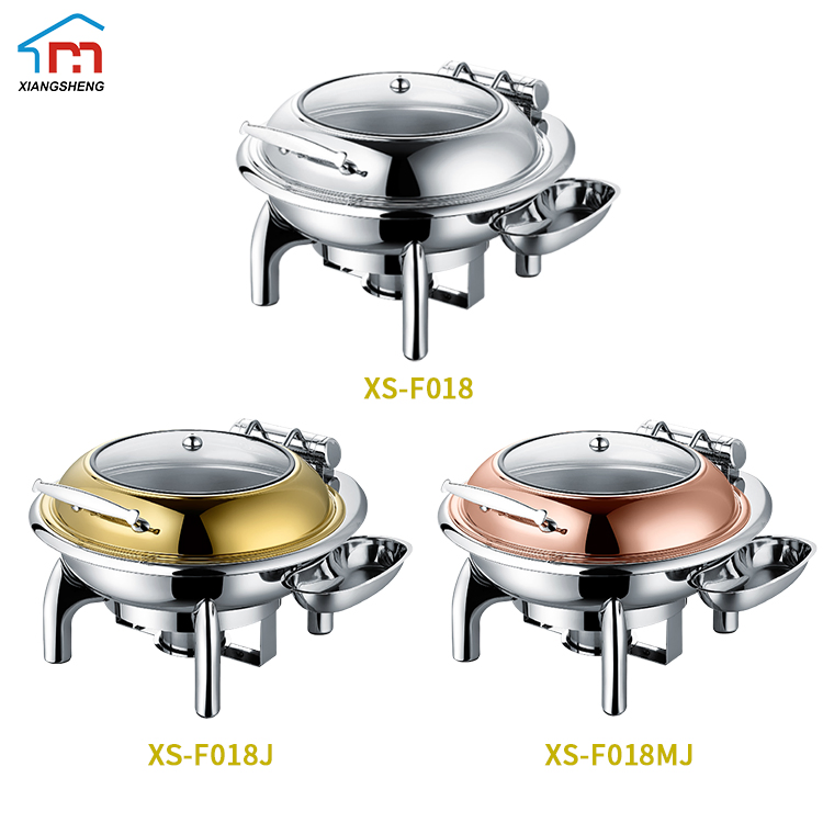 Xiangsheng 6L Golden Round Shape Stainless Steel Chafing Dishes with Glass Window