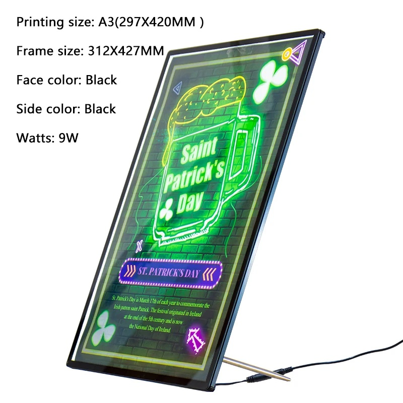 A3 Portable LED Stand Advertising Poster Aluminum Poster LED Hot Sales LED Highlight Lightbox Glass Poster