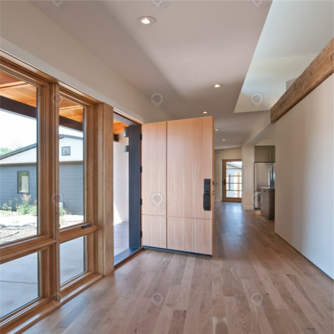 Solid Oak Wood Pivot Door Beautiful Glass Melamine Finish Entrance Exterior Door