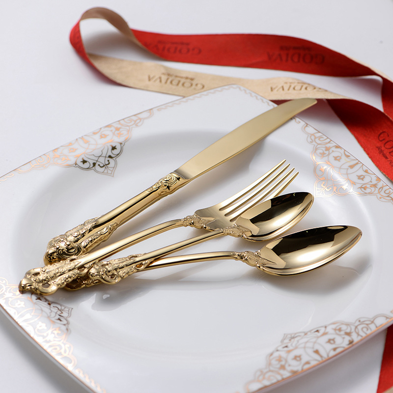 Stainless Steel Cutlery Set Palace Series Gold Plated Vintage Cutlery