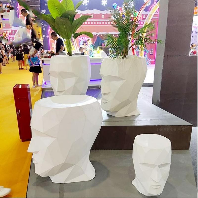 Modern Human Face Flower Pot Planter FRP Flower Vase