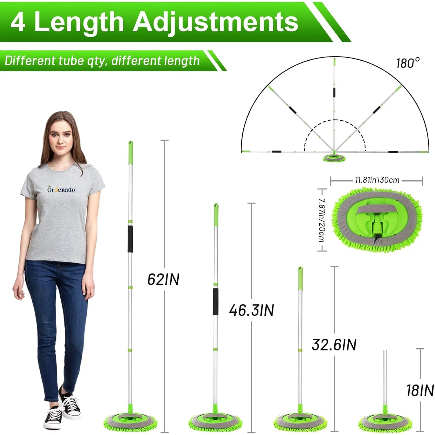 Mop Sponge with Long Handle Chenille Microfiber Car Wash Brush Kit