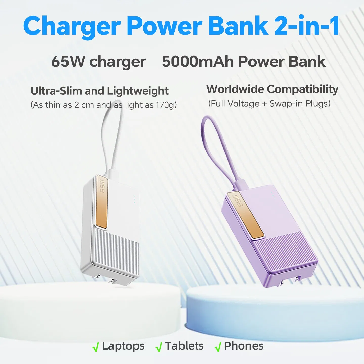Мини пауэрбанк 2000mAh с быстрой зарядкой 65W