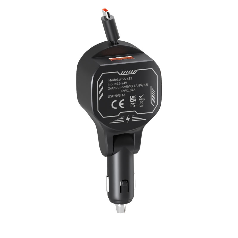 QC 3.0 Fast Car Charger 22.5W Built-in Charging Cable for Mobile Phone