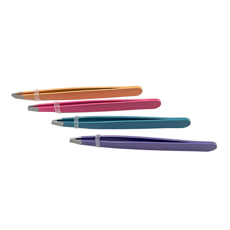 Custom Logo Eyebrow Clips Stainless Steel Slanted Mouth Eyebrow Tweezers
