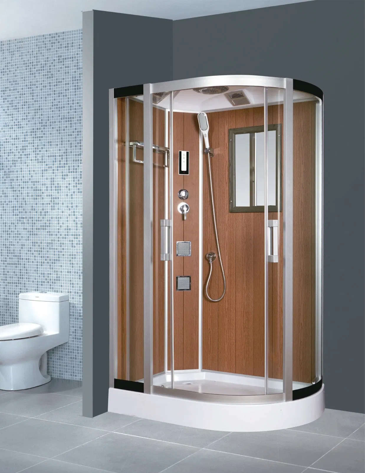 Wooden Color 8mm Tempered Glass Door Low Shower Tray Room