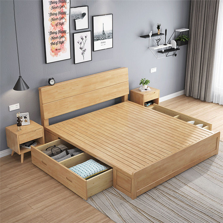 Bedroom Sets Solid Wood with Drawer Storage Box Home Furniture Bed