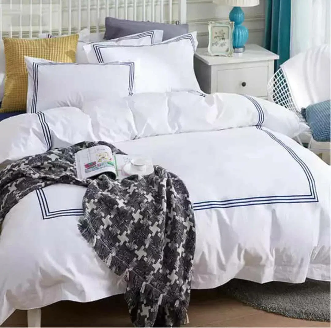 Simple White 60s Embroidered Bedding Duvet Cover Set King Size