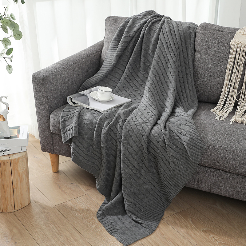 100% Acrylic Sofa Knitted Throw Thread Blanket Knitted Wool Throw Blanket for Beds with Tassel