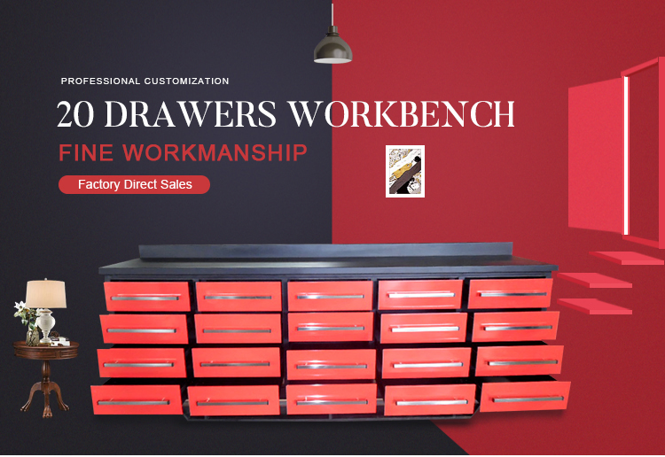112in 20drawer Steel Roller Tool Storage Cabinet with Wooden Top