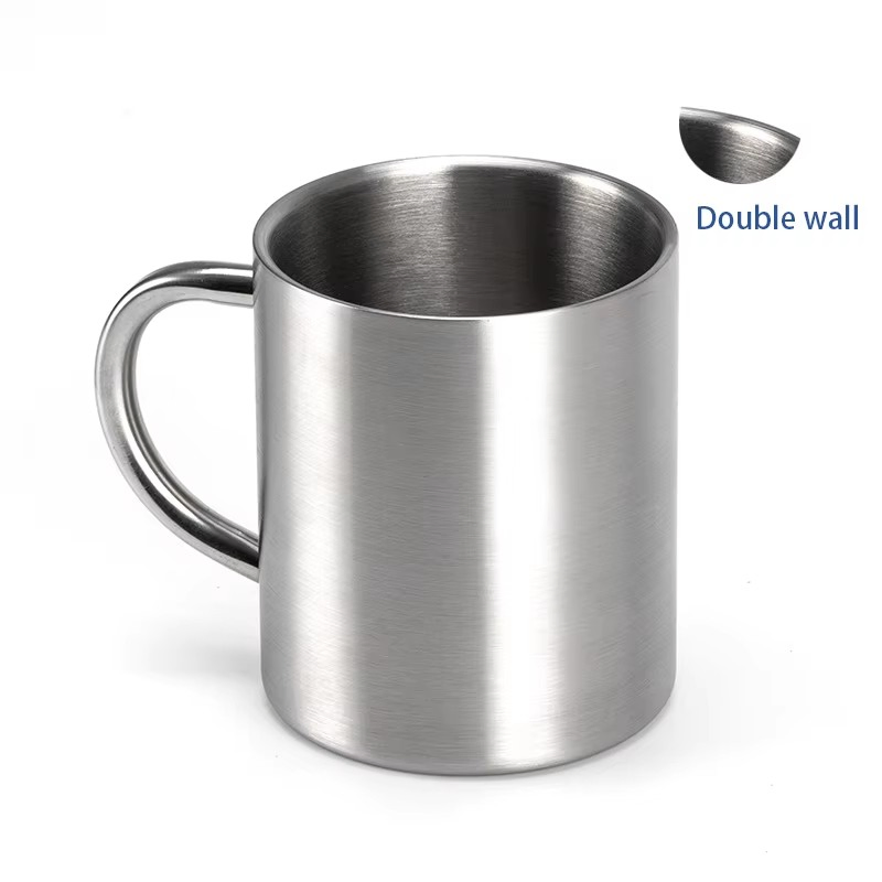 300ml Double-Walled Stainless Steel Moscow Mule Mug Silver Coffee Cup with Handle