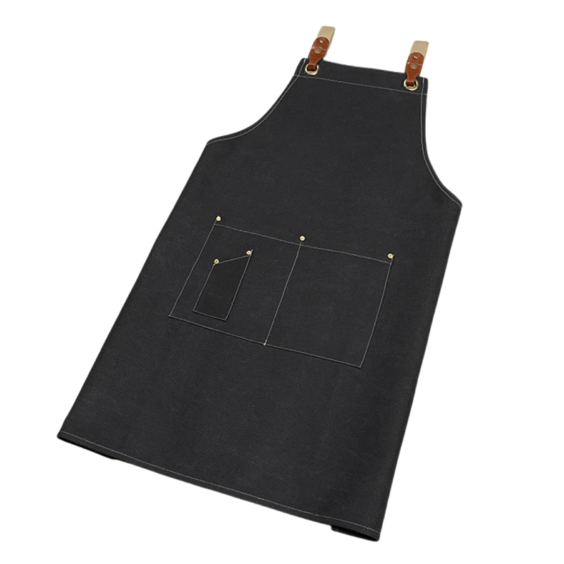 Csjd-1936# Medium Thick Canvas Pen Pocket Adjustable Shoulder Leather Apron