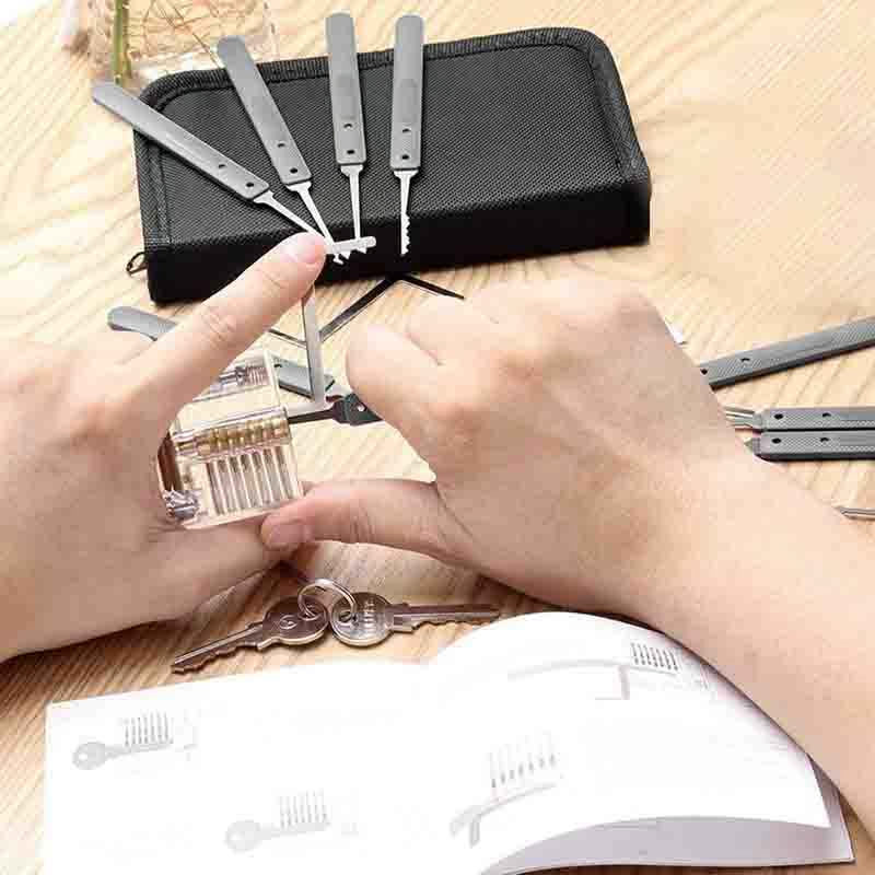 Factory Transparent Practice Stainless Steel Padlock 17 PCS Locksmith Lock Pick Set