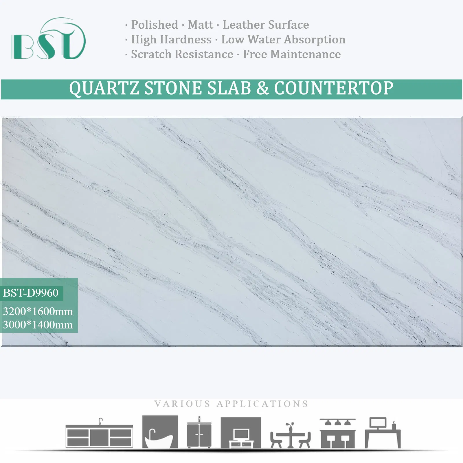Luxury Misty Grey Silica-Free Quartz Non-Silica High-End Countertop