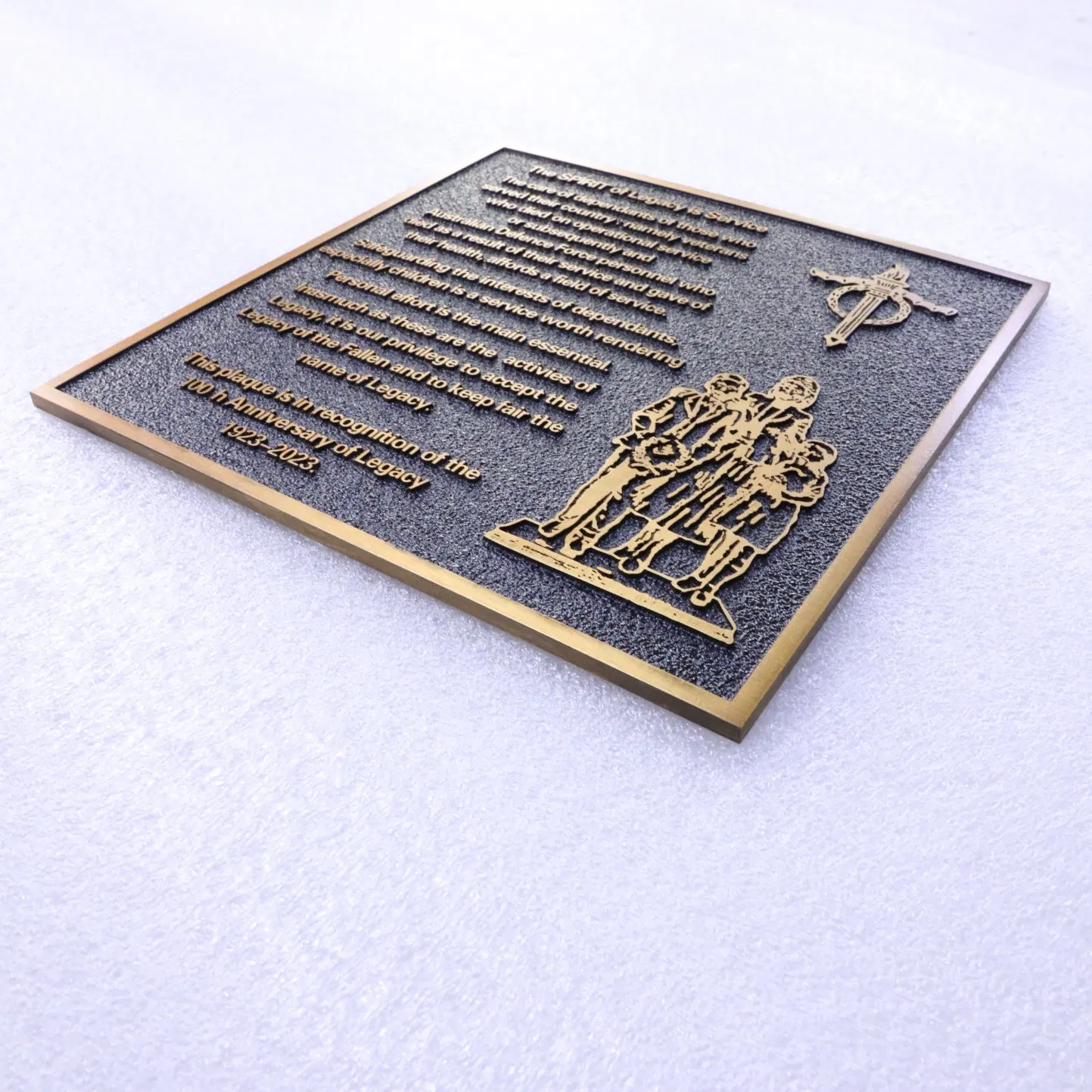 Brass Relief Sign Plate with Letter and Image on Face