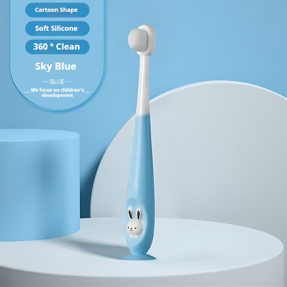 OEM ODM Cute Clover Baffle Silicone Handle Soft Bristle Children's Toothbrush in Green Purple Colors