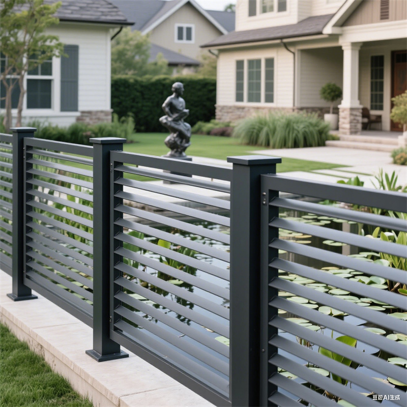 Elegant Black and Grey Wrought Iron Fence Panels for Outdoor Spaces