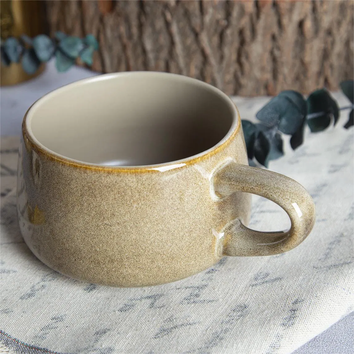 Customized Eco-Friendly New Design High-Quality Wholesale Round Unique Elegant Cup Mug with Reactive Glazed Nordic Ceramic Coffee Mug for Promotional Gift Mug