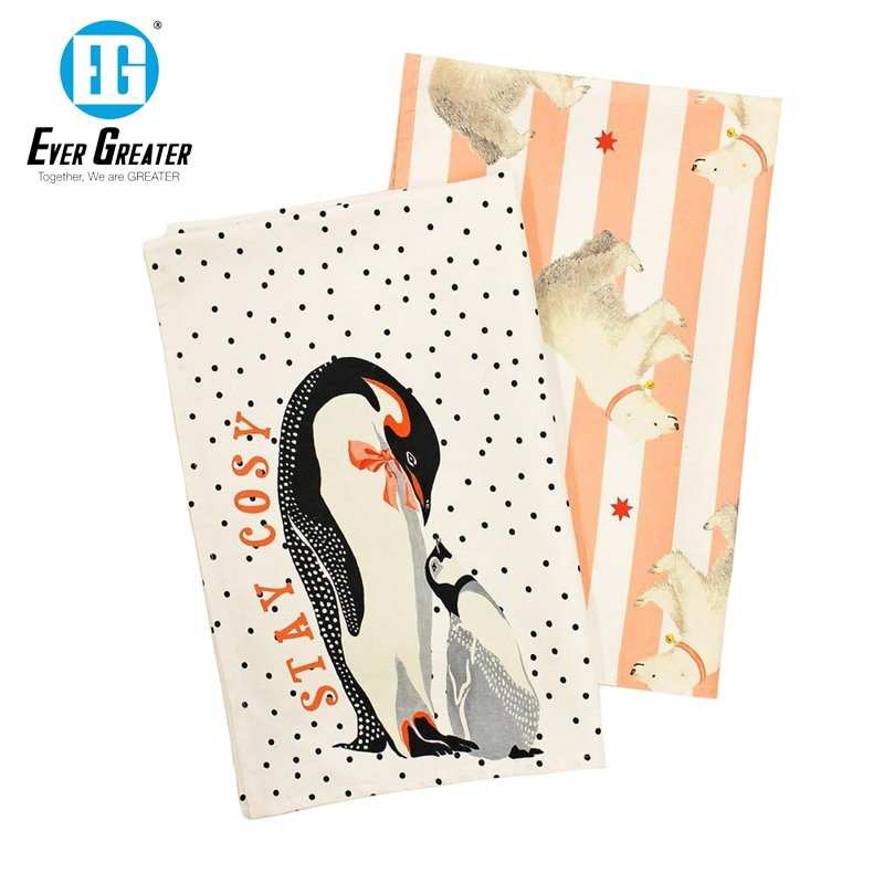 Custom Printed 100% Cotton Kitchen Towels Premium Quality Christmas Kitchen Cleaning Towels for Wholesale