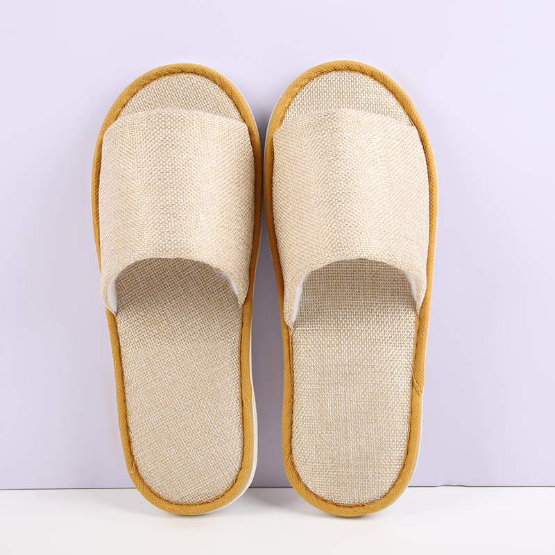 Hotel Flax Plush Slippers Disposable Inns Home Slippers Non-Slip Thickened Printed Logo