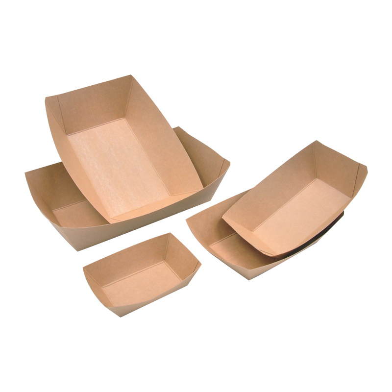 Disposable Kraft Paper Food Trays, Small Recyclable Eco Take-out Boat Tray