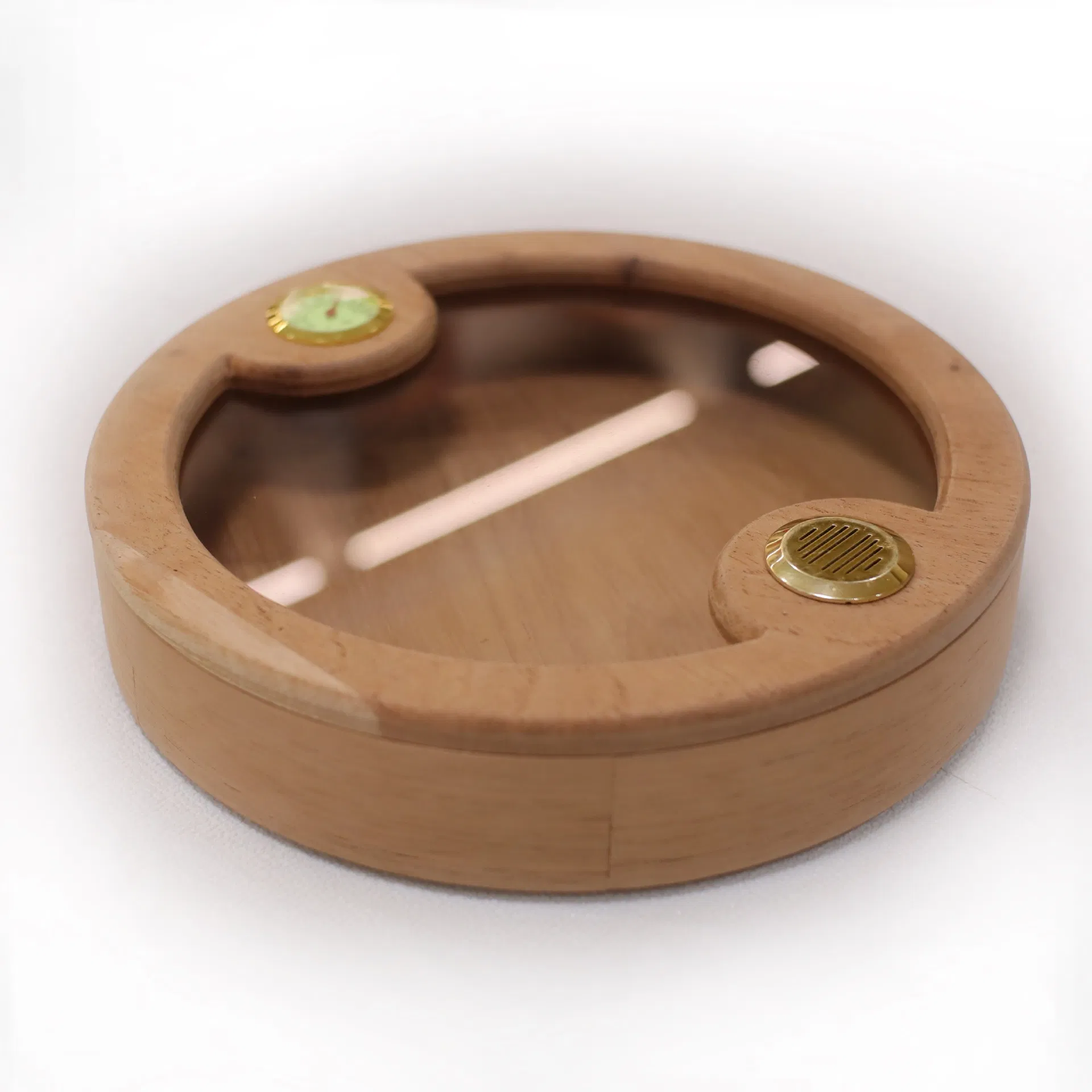 Natural Beech Wood Round Household Cigar Humidor with Glass Window