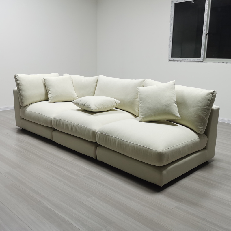 Диван модульный белый льняной U-образный для гостиной