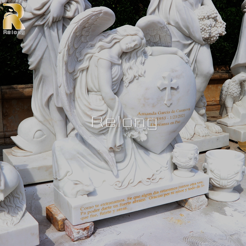 Custom White Marble Stone Angel Tombstone