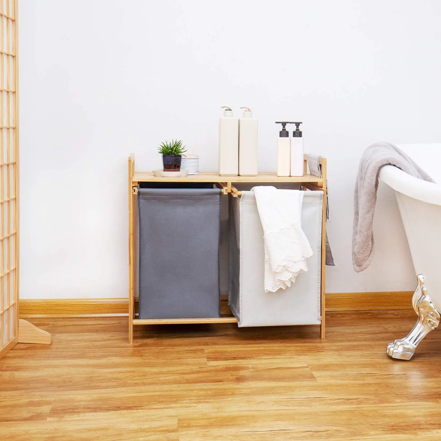 Bamboo Household Laundry Room Bedroom Double Drawer Laundry Basket