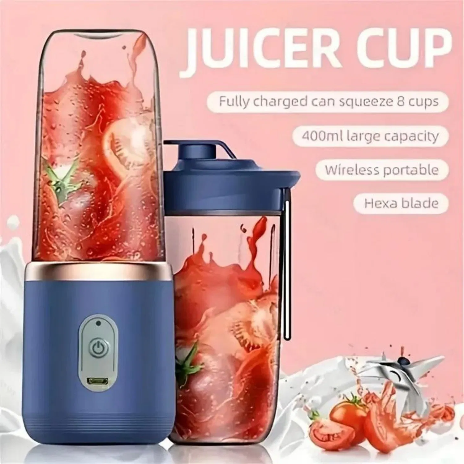 New Juicer, Portable Wireless USB Charging, Juice Blender Cup for Home and Office Use, Multi-Functional Fruit and Vegetable Juicing