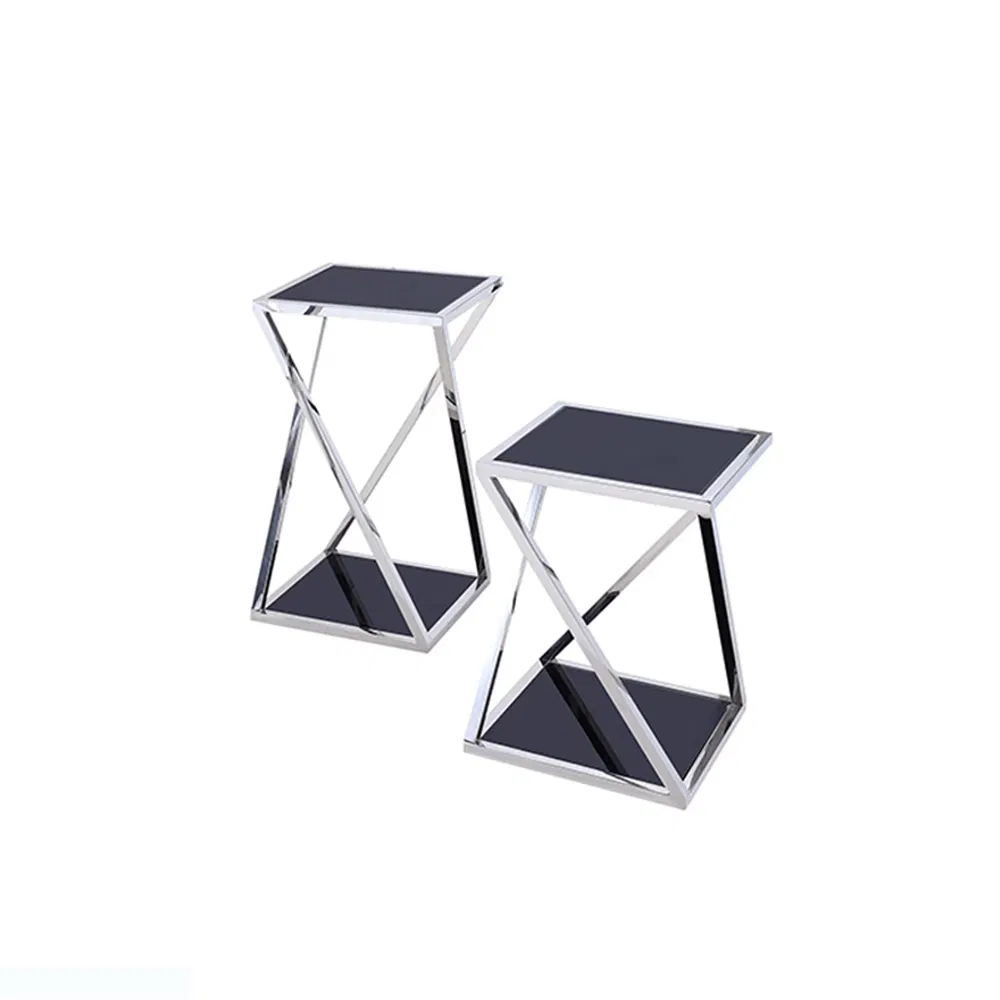 Modern Home Garden Furniture 3 Pieces Living Room Flower Stand Stainless Steel Glass Table