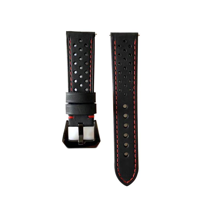Custom Red Stitching Genuine Leather Watch Strap 22mm