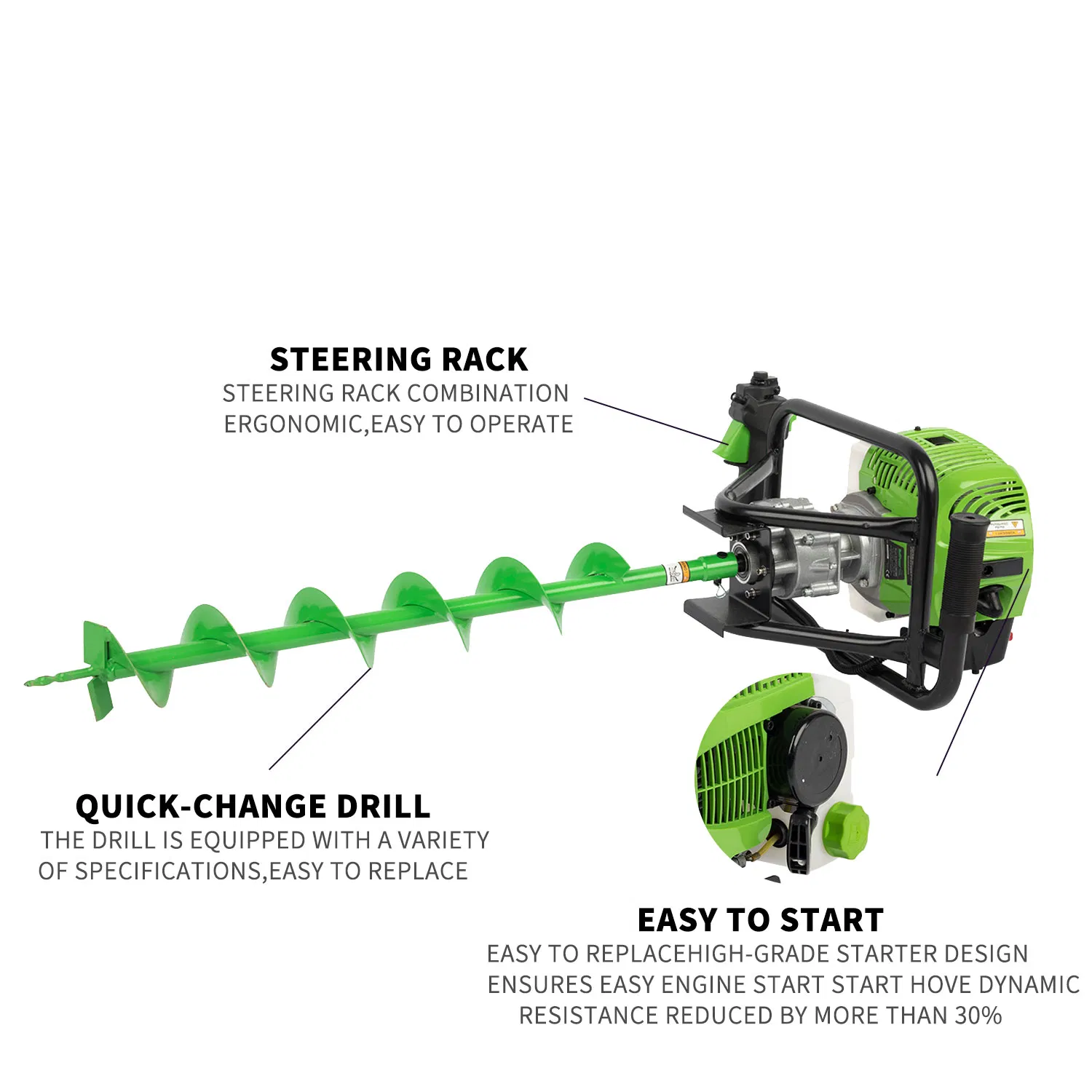 Tree Planting Power Tools Machine Two Stroke High Power Planting Digging Hole Piling Machine 52cc Petrol Group Auger Earth Drill Agricultural Machinery