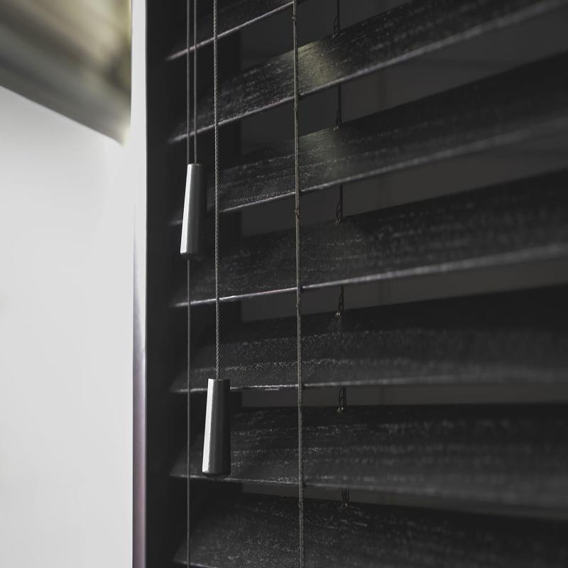 High Quality Vinyl Faux Wood Blinds Dark Grey & Black Style