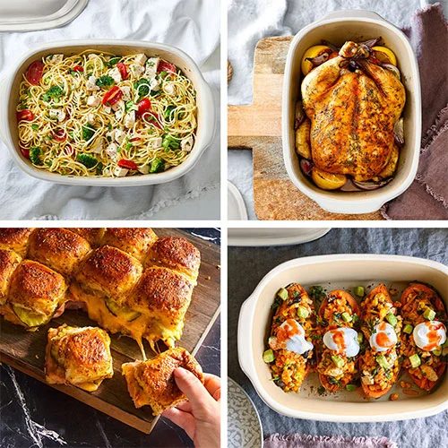 White Glaze on Surface Stoneware Deep Covered Bakeware with No Inner Glaze for Home Chefs