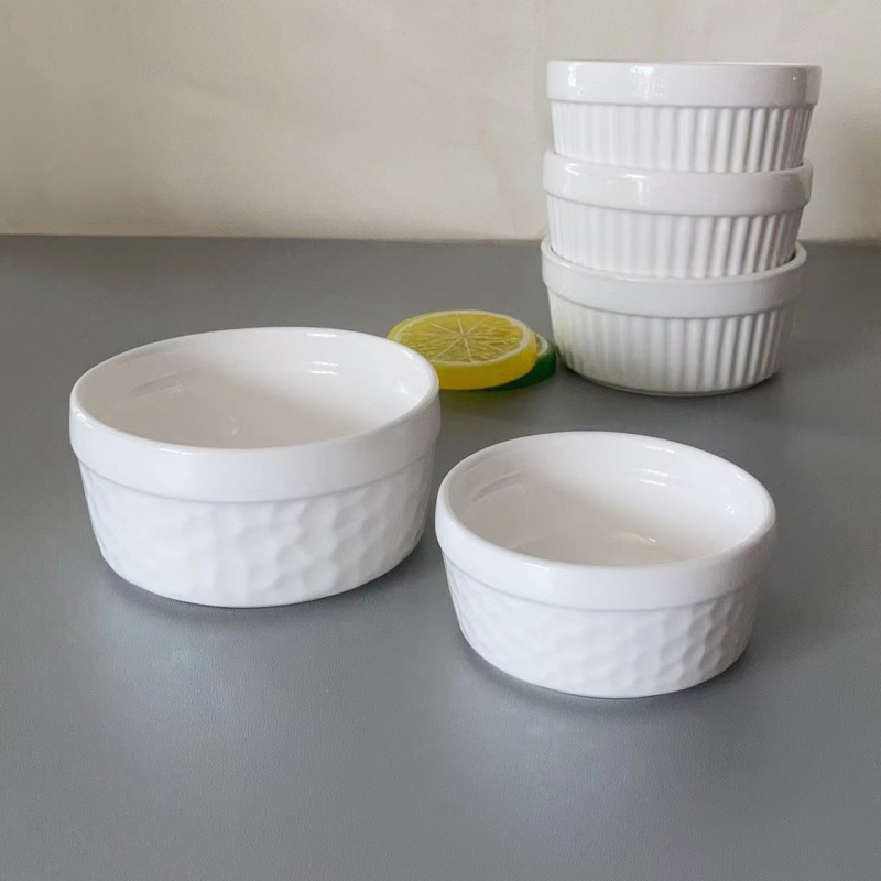 3"3.5"4"Saucer Soup Ice Cream Bowl Round Shape Eboss White Ceramic Porcelain Tableware