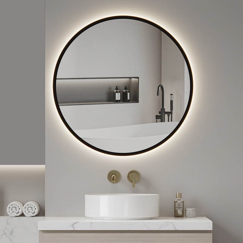 Intelligent Wall Mounted Black Frame Round LED Mirror Touch Screen Bathroom Mirror with LED Light