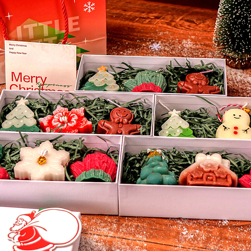 Festive Holiday Candles with Colorful Designs for Gifting