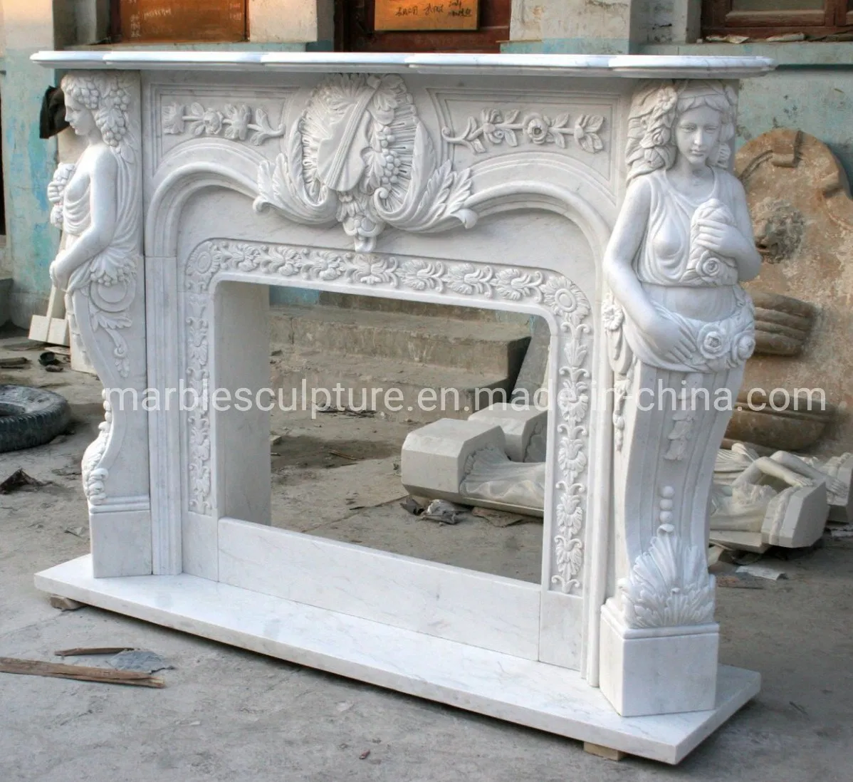 Beautiful European Cultured Marble Fireplace Hand Carving Lady Statue (SY-MF289)