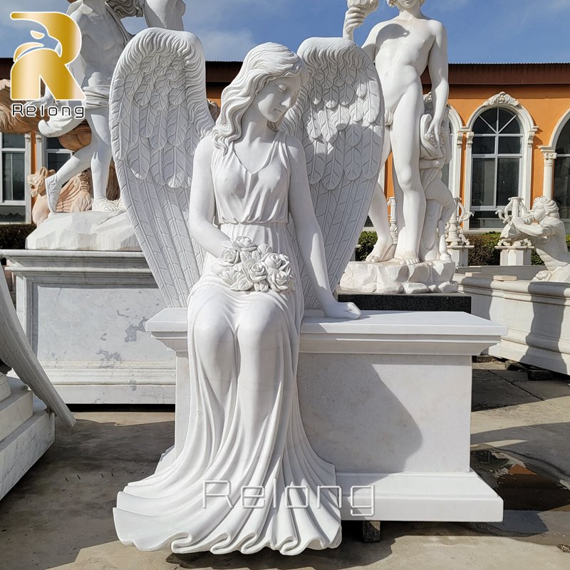 White Marble Carving Angel Sculpture Monument Headstone for Cemetery