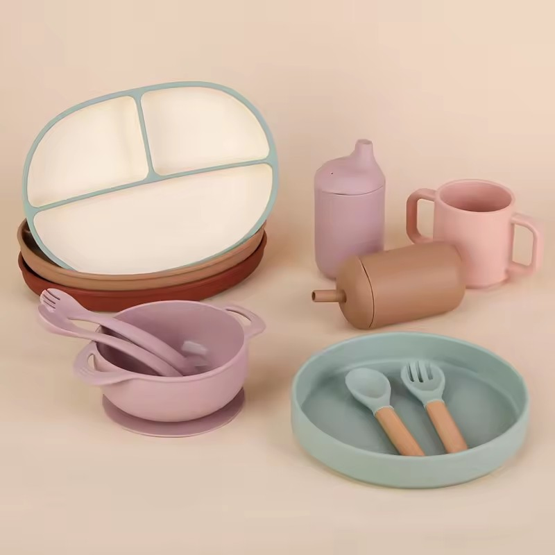 Silicone Kids Cute Bowl Plate Bib Cup Baby Feeding Products