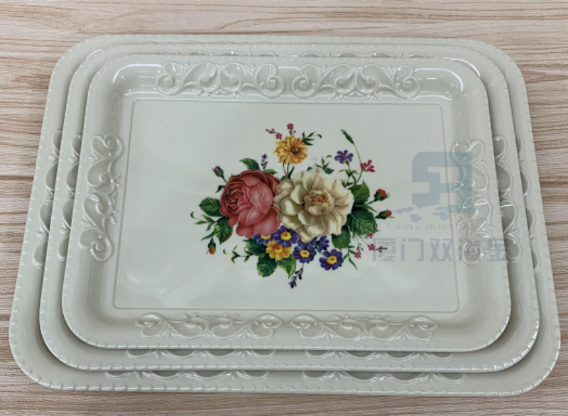 Eco-Friendly Hot Sales Flower Design Melamine Serving Tray with Custom Logo