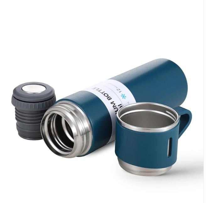 500ml Stainless Steel Thermos Leak Proof BPA-Free Double Wall Water Bottle Tea Cup Gift Set Vacuum Flask with Drinking Cup