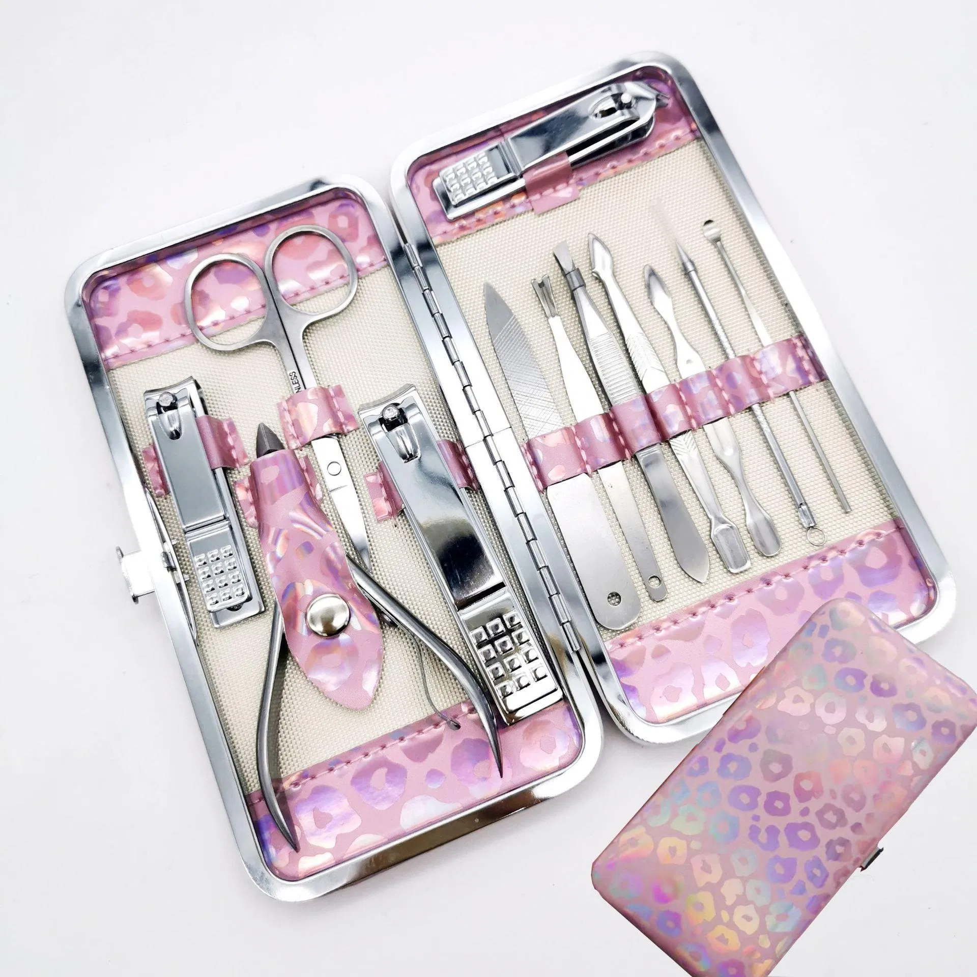 Manicure Set Nail Clippers Pedicure Kit 12PCS Professional Stainless Steel Nail Care Kit with Pink Leather Travel Case for Adult