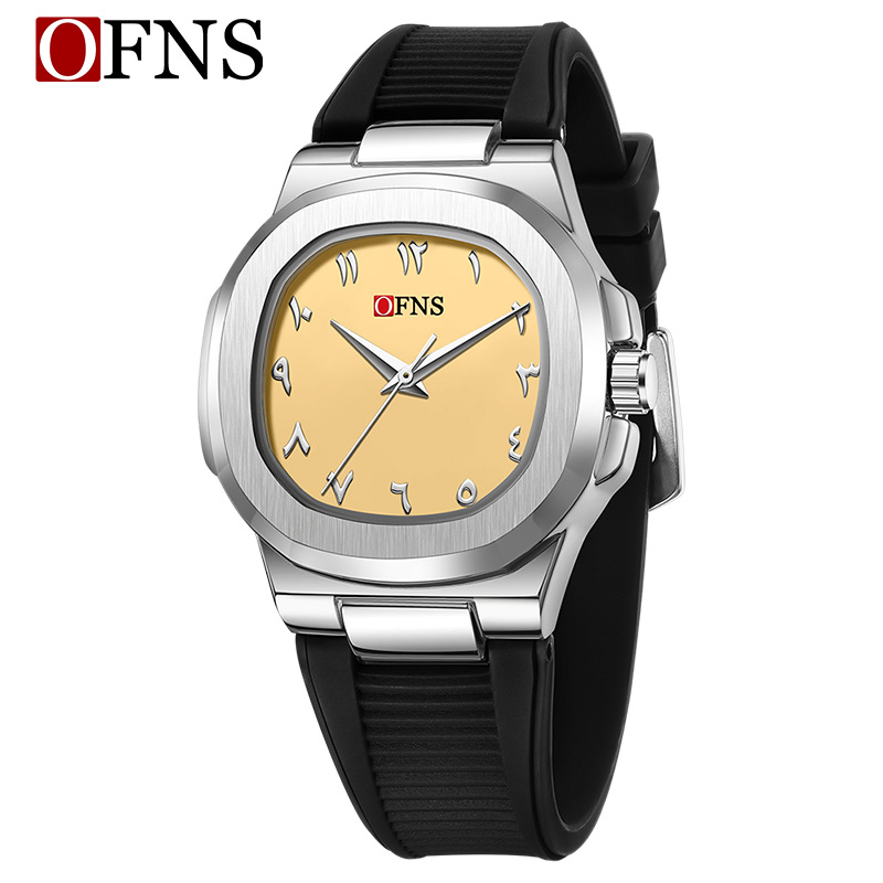 Dual-Dial Minimalist Arabic Numerals Men's Quartz Watch Waterproof Small Square Wristwatch