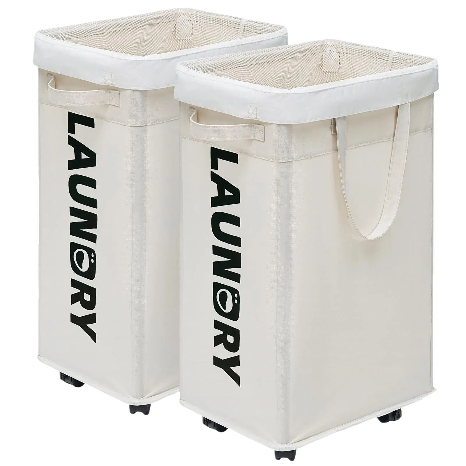 Grey Laundry Hamper Collapsible Rolling Basket with Removable Wash Bag and Wheels