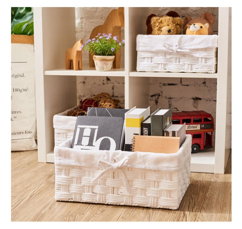 Paper Rope Basket Bins, Nesting Storage Organizer Gift Box with Fabric Liner